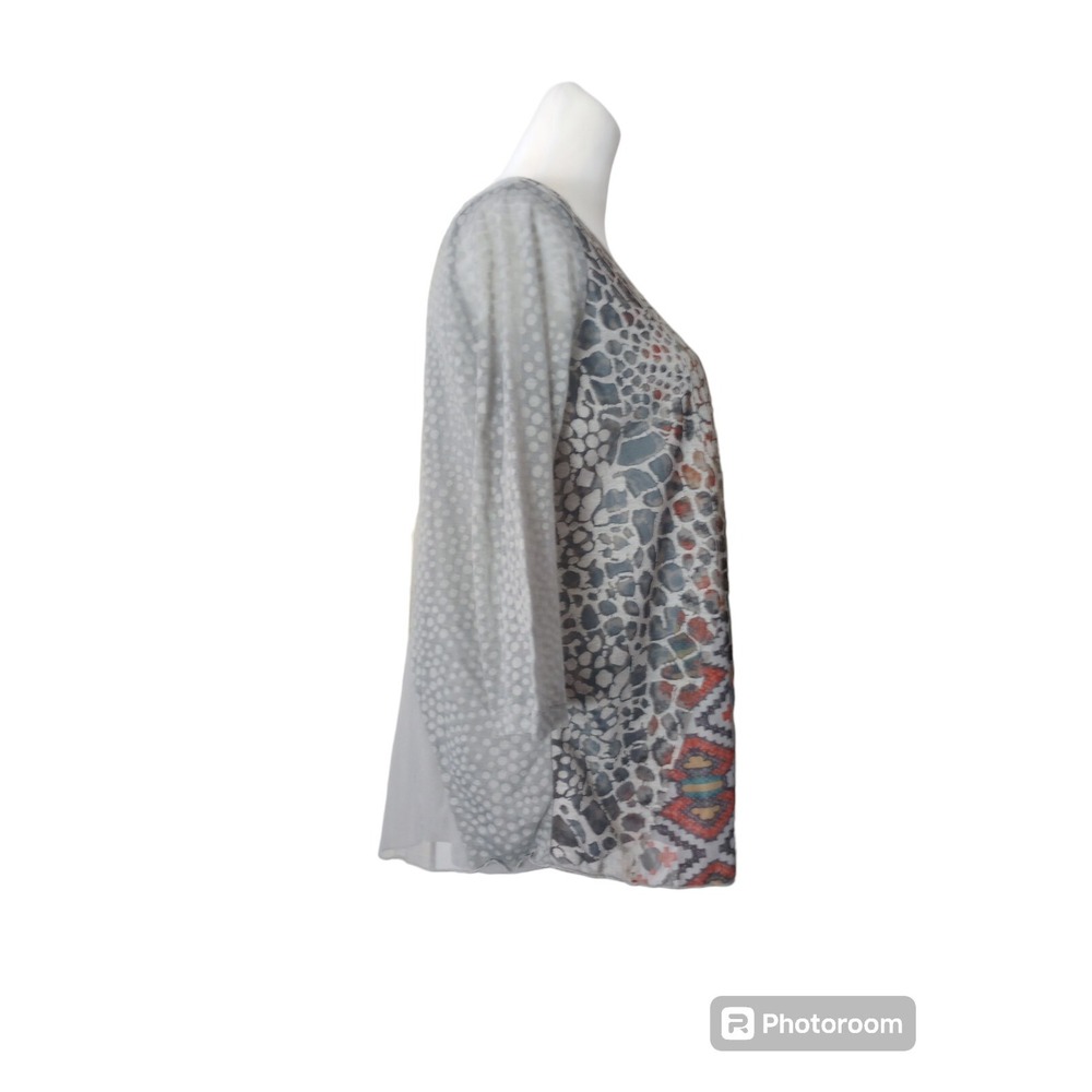 Ali Miles Top Women's Petite Small Mesh Layer Leopard Gray Burnout Art Y2K - Picture 2 of 10